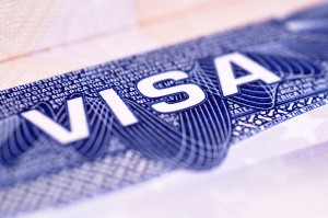 Closeup detail of a US visa document.