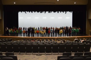 Cast and Crew pre-show circle.