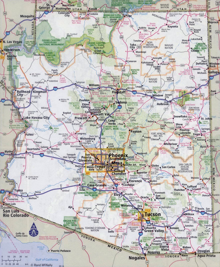 Large Detailed Road Map Of Arizona State With All Cities 881x1068 