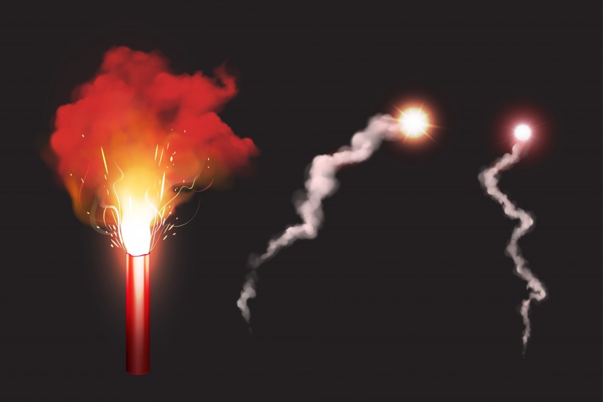 Burn red gun flare, sos fire signal for emergency
